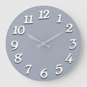 Minimal Numbers Gray Silver Grey White Blue Pastel Large Clock