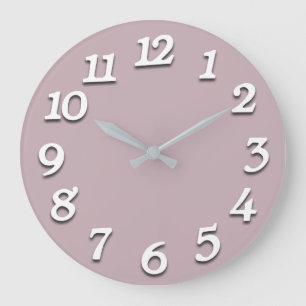 Minimal Numbers Gray Silver White Mauve Lavener Large Clock