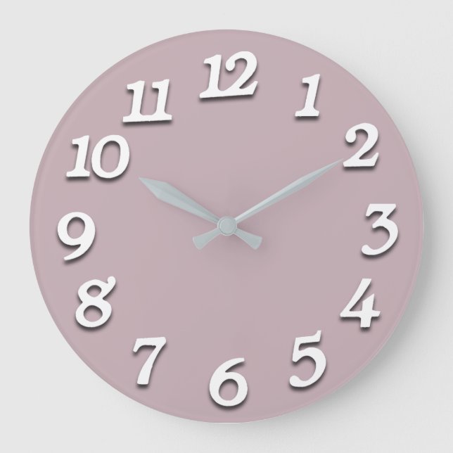Minimal Numbers Gray Silver White Mauve Lavener Large Clock (Front)