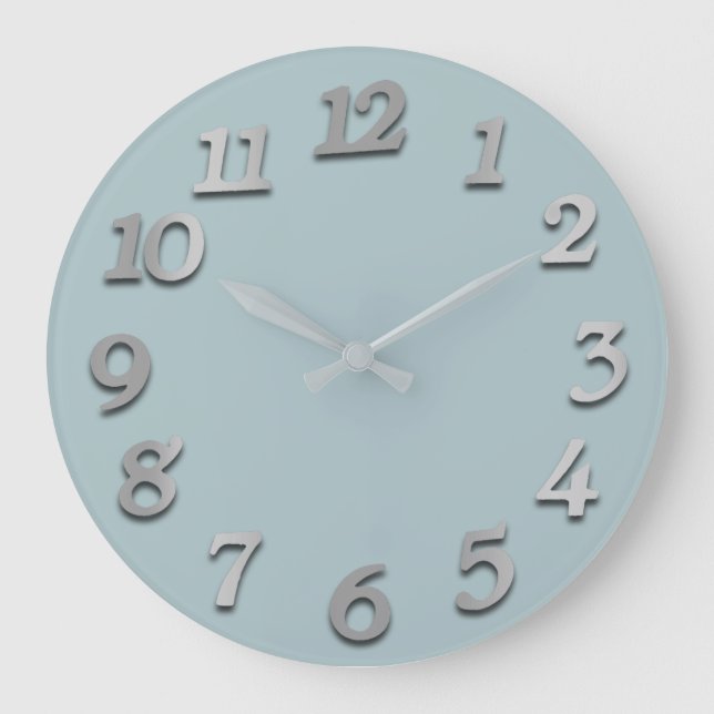 Minimal Numbers Gray Silver White Pastel Large Clock (Front)