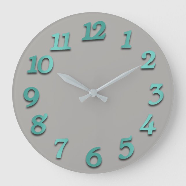 Minimal Numbers Grey Green Grey Teal Metallic Large Clock (Front)