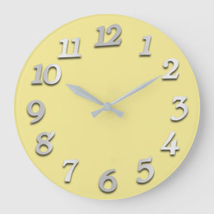 Minimal Numbers Grey Grey Canary Yellow Pastel Large Clock