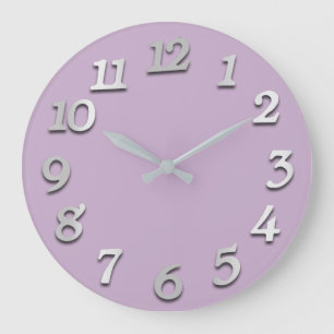 Minimal Numbers Grey Grey Lavender Purple Large Clock