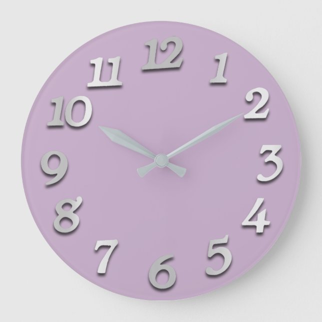 Minimal Numbers Grey Grey Lavender Purple Large Clock (Front)