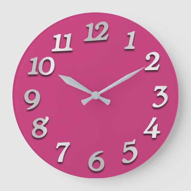 Minimal Numbers Grey Grey Mint Pink Fuchsia Large Clock (Front)