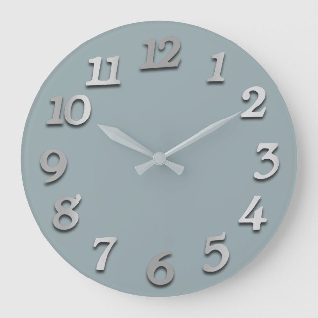 Minimal Numbers Grey Silver Grey Blue Pastel Large Clock (Front)