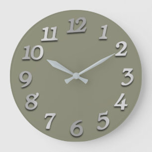Minimal Numbers Grey Silver Grey Pastel Khaki Large Clock