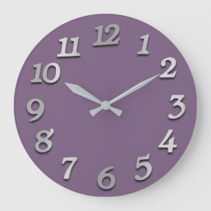 Minimal Numbers Grey Silver Grey Purple Violet Plu Large Clock