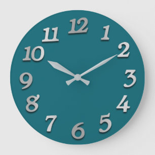 Minimal Numbers Grey Silver Grey Teal Aqua Woodlan Large Clock