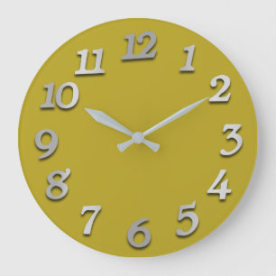 Minimal Numbers Grey Silver Grey Yellow 3D Mustard Large Clock