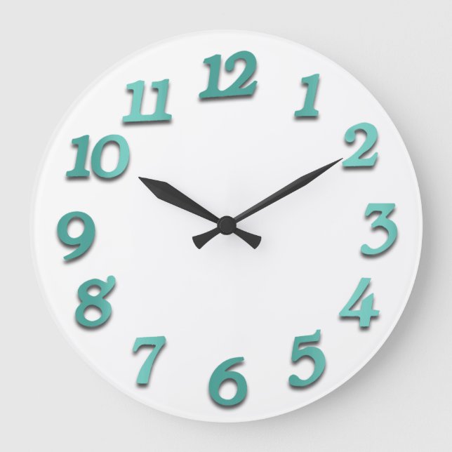 Minimal Numbers Grey White Grey Teal Metallic Large Clock (Front)