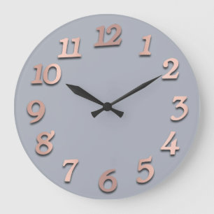 Minimal Numbers Rose Gold Blue Grey Metallic 3D Large Clock