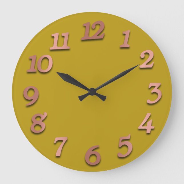 Minimal Numbers Rose Gold Mustard Metallic 3D Large Clock (Front)