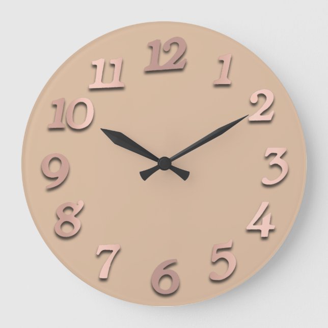 Minimal Numbers Rose Gold Peach Skinny Metallic 3D Large Clock (Front)