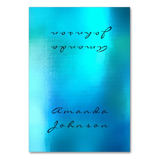 Minimal Ocean Blue Personalized Name Table Card (Front)