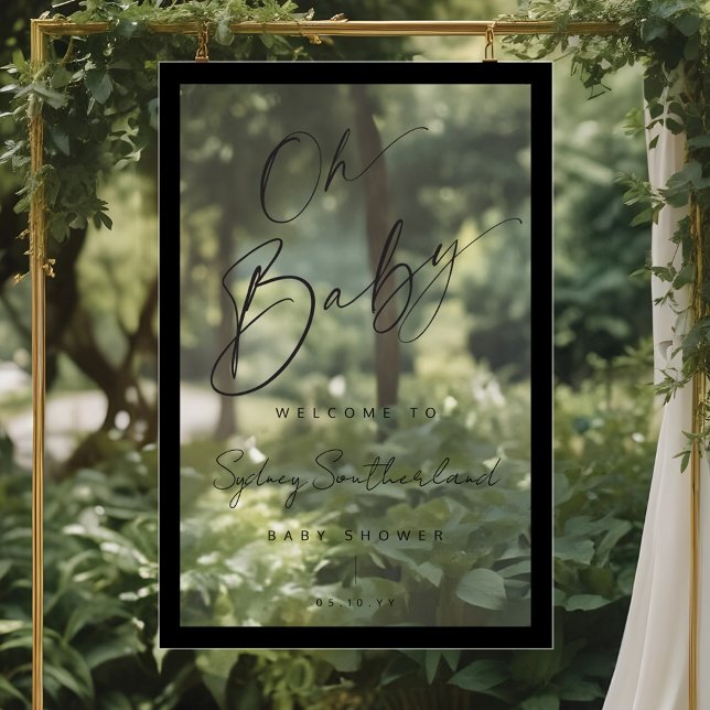 Minimal Oh Baby Black Brush Script Baby Shower Acrylic Sign (Minimal Oh Baby Black Brush Script Baby Shower Acrylic Sign)