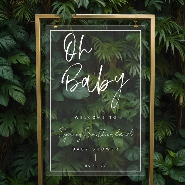 Minimal Oh Baby White Brush Script Baby Shower Acrylic Sign (Minimal Oh Baby White Brush Script Baby Shower Acrylic Sign)