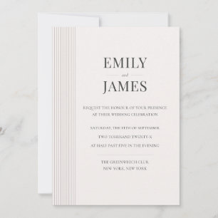 Minimal Old Money Brown Stripe and Ivory Wedding  Invitation