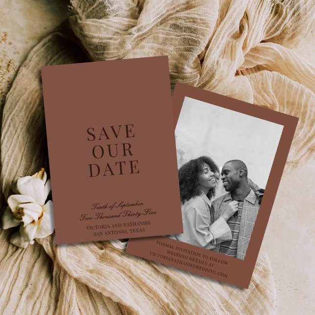 Minimal Old Money Mocha Brown Photo Wedding Save The Date (Creator Uploaded)