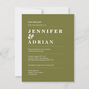Minimal Old Moss Green Wedding Save The Date