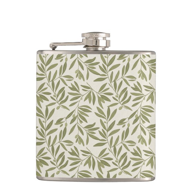 Minimal Olive Branch Pattern Hip Flask (Front)