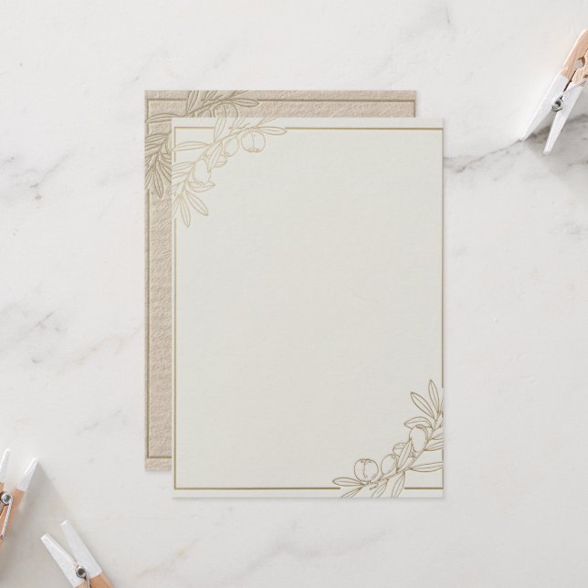 Minimal Olive Branch Wedding Invitation (Front/Back In Situ)