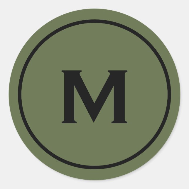 Minimal Olive Classic Monogram Medallion Classic Round Sticker (Front)