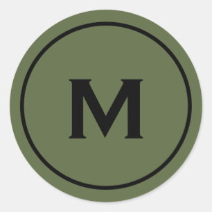 Minimal Olive Classic Monogram Medallion Round Sticker