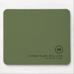 Minimal Olive Classic Monogram Mouse Pad<br><div class="desc">Minimalist monogram design with classic black monogram medallion in a classic font with personalized name and title below on a simple olive green background. Personalize for your custom use.</div>