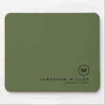 Minimal Olive Classic Monogram Mouse Pad<br><div class="desc">Minimalist monogram design with classic black monogram medallion in a classic font with personalized name and title below on a simple olive green background. Personalize for your custom use.</div>