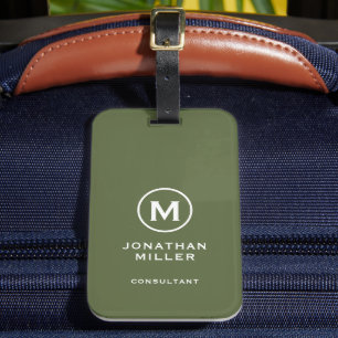Minimal Olive Classic Typographic Monogram Luggage Tag