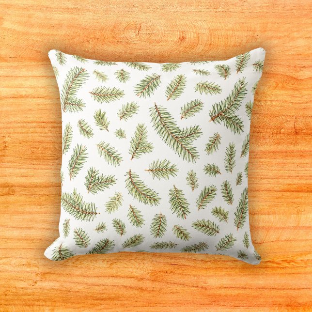 Minimal Olive Douglas Fir Sprig Watercolor Pattern Throw Pillow (Creator Uploaded)