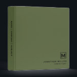 Minimal Olive Green Black Monogram Binder<br><div class="desc">Modern Minimalist Monogram Emblem Classic Block Typography Initial Name Custom Black Text Olive Green Background Home Office Work School Recipe 3 ring binder</div>