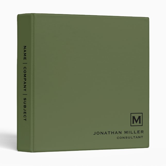 Minimal Olive Green Black Monogram Binder (Front/Spine)