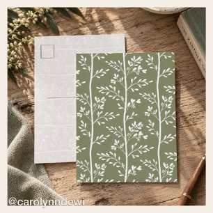 Minimal Olive Green Floral Silhouette Botanical Postcard