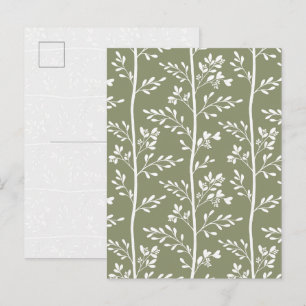 Minimal Olive Green Floral Silhouette Stripe Art Postcard