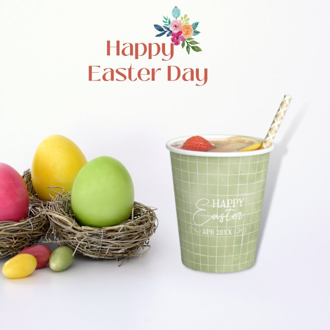 Minimal Olive Green Watercolor Plaid Easter Paper Cups (Creator Uploaded)