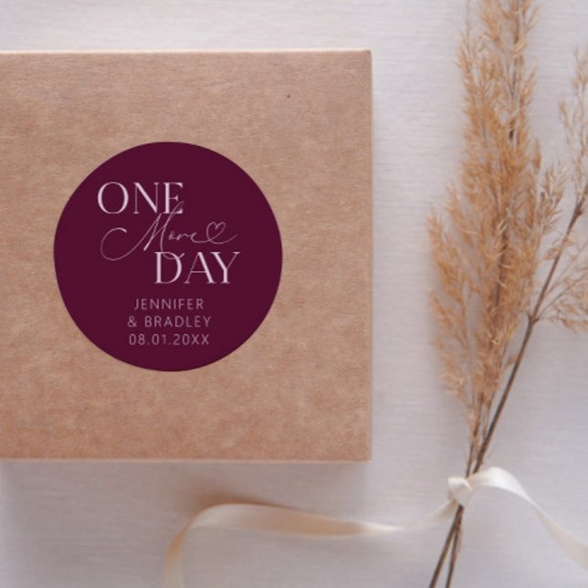 Minimal One More Day Wedding Rehearsal Cranberry Classic Round Sticker (Creator Uploaded)