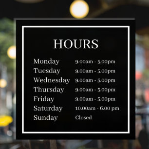 Minimal Opening Hours Window Cling