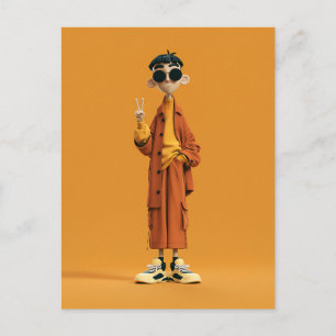 Minimal Orange Aesthetic – Stylish 3D Character Postcard