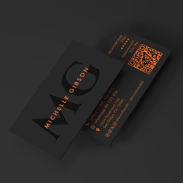 Minimal Orange Black Initials Networking  Business Card (Minimal Orange Black Initials Networking Business Card
)