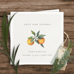 Minimal Orange Botanical Boho Love Thanks Wedding Napkin
