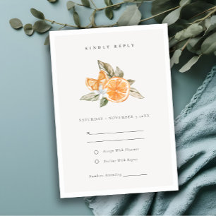 Minimal Orange Botanical Boho Wedding RSVP Card