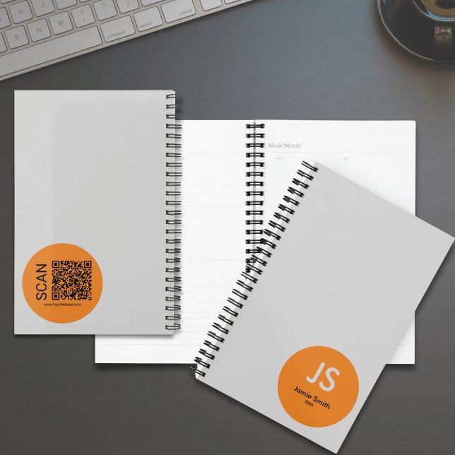 Minimal Orange Dot Initials Grey Appointment Planner (Minimal Orange Dot Initials Gray Appointment Planner)