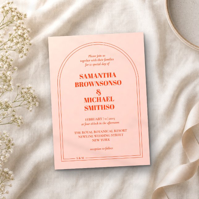 Minimal Orange Pink Simple Wedding Invitation (Creator Uploaded)