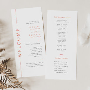 Minimal Orange Typography Wedding Program Card
