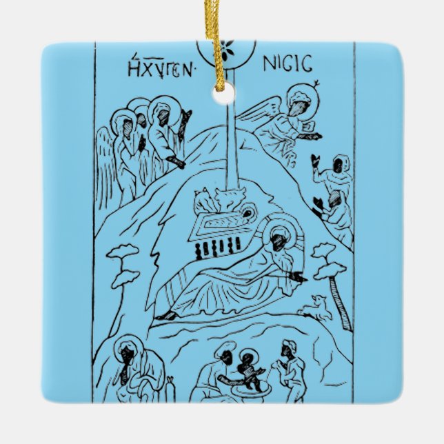 Minimal Orthodox Nativity scene Ceramic Ornament (Front)