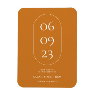 Minimal Oval Date Frame Ochre Orange Wedding Magnet