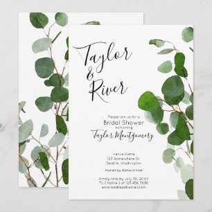 Minimal Painted Watercolor Eucalyptus Leaves Invitation