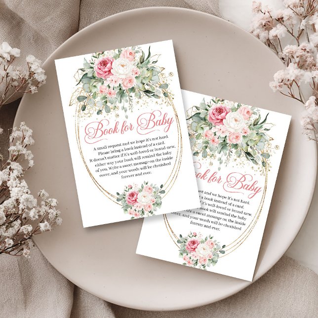 Minimal Pale Pink Flowers Gold Book Request Enclosure Card (Minimal Pale Pink Flowers Gold Book Request)